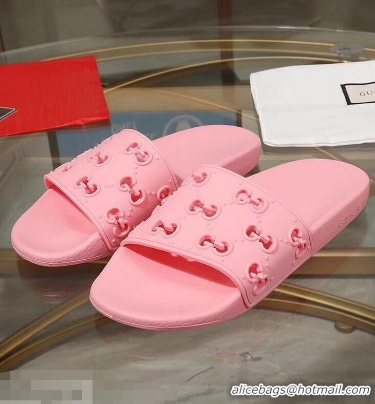 Imitation Discount Gucci Rubber GG Slide Sandals 952730 Pink 2019