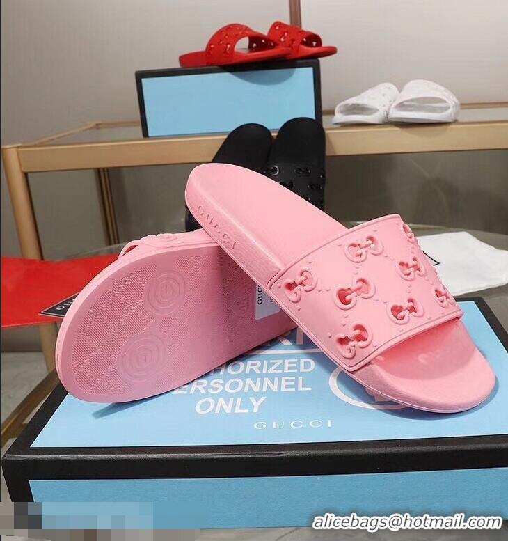 Imitation Discount Gucci Rubber GG Slide Sandals 952730 Pink 2019