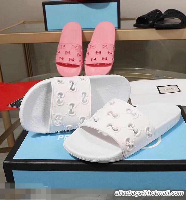 New Style Discount Gucci Rubber GG Slide Sandals 952730 White 2019