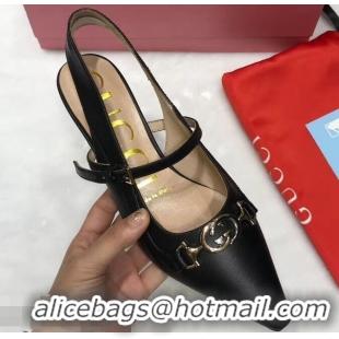 Ladies Newest Gucci Heel 5.5cm Zumi Leather Pumps 583300 Black 2019