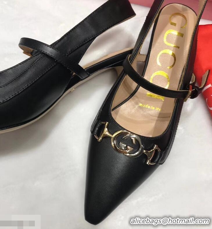 Ladies Newest Gucci Heel 5.5cm Zumi Leather Pumps 583300 Black 2019