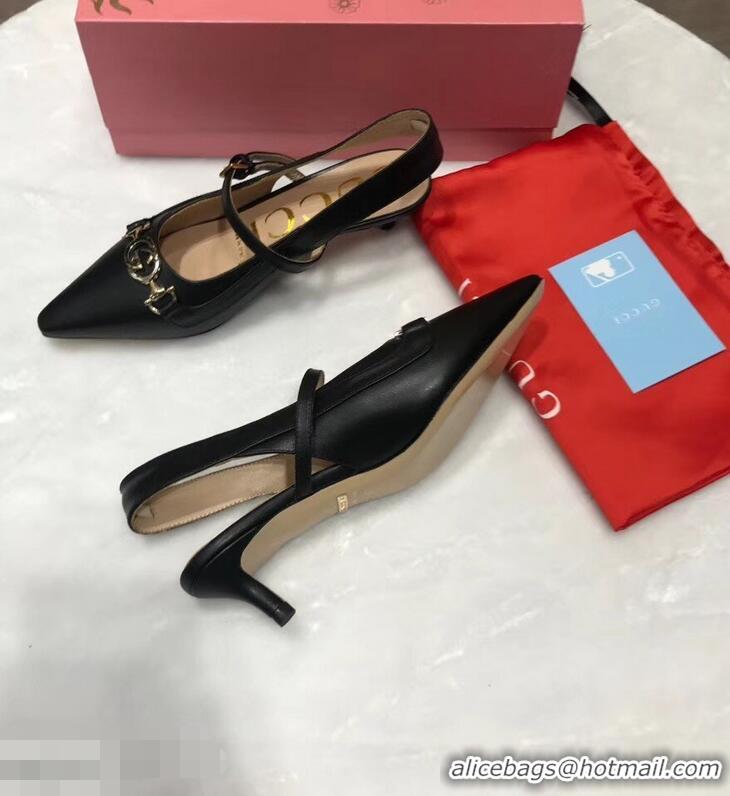 Ladies Newest Gucci Heel 5.5cm Zumi Leather Pumps 583300 Black 2019