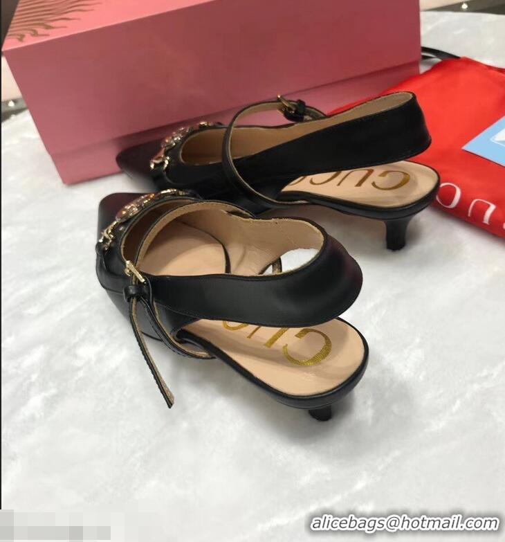 Ladies Newest Gucci Heel 5.5cm Zumi Leather Pumps 583300 Black 2019