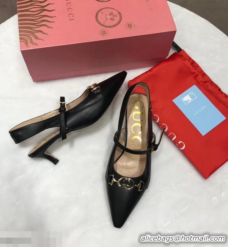 Ladies Newest Gucci Heel 5.5cm Zumi Leather Pumps 583300 Black 2019