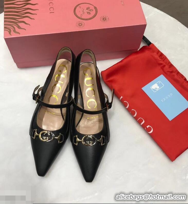 Ladies Newest Gucci Heel 5.5cm Zumi Leather Pumps 583300 Black 2019