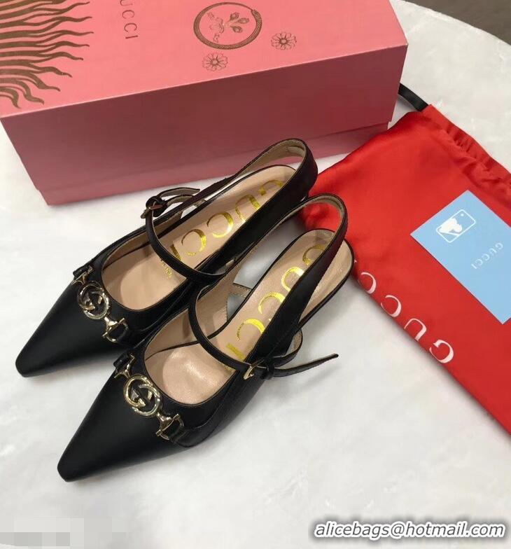 Ladies Newest Gucci Heel 5.5cm Zumi Leather Pumps 583300 Black 2019