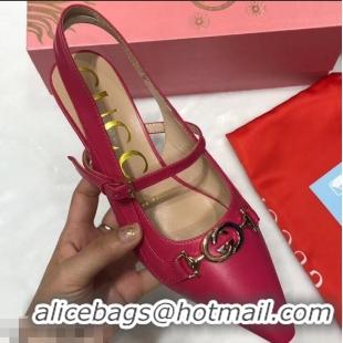 New Arrivals Gucci Heel 5.5cm Zumi Leather Pumps 583300 Fuchsia 2019