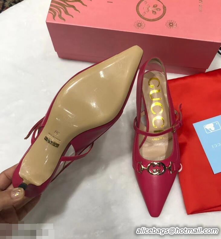 New Arrivals Gucci Heel 5.5cm Zumi Leather Pumps 583300 Fuchsia 2019