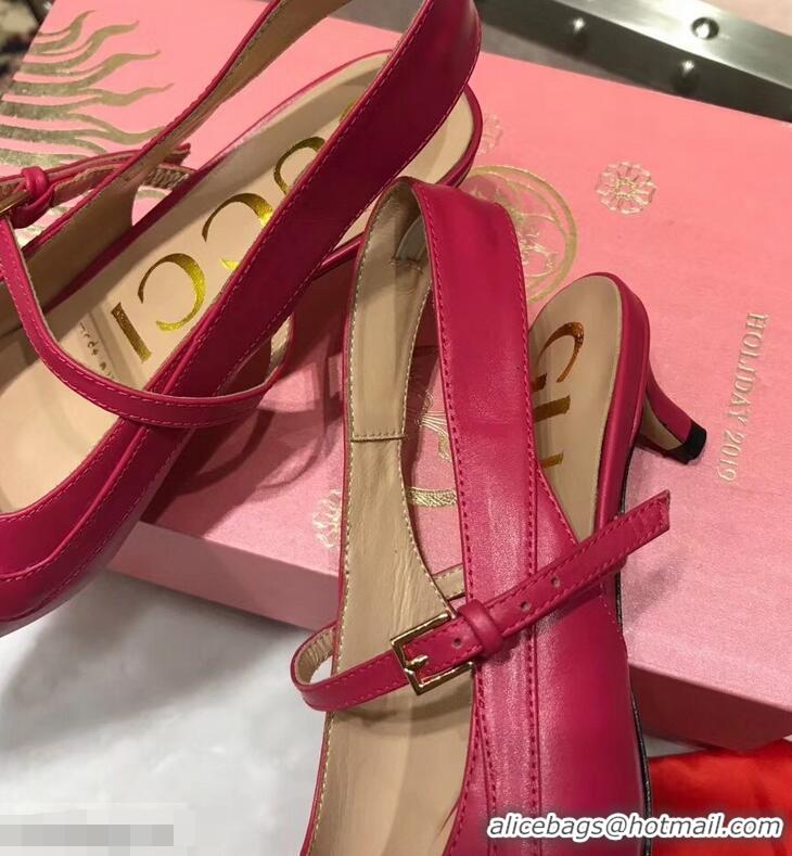 New Arrivals Gucci Heel 5.5cm Zumi Leather Pumps 583300 Fuchsia 2019