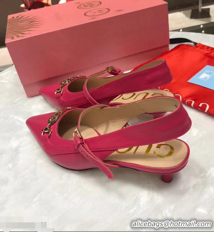 New Arrivals Gucci Heel 5.5cm Zumi Leather Pumps 583300 Fuchsia 2019