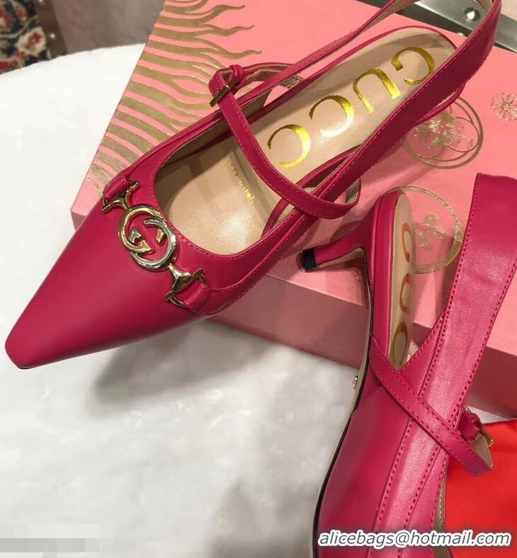 New Arrivals Gucci Heel 5.5cm Zumi Leather Pumps 583300 Fuchsia 2019