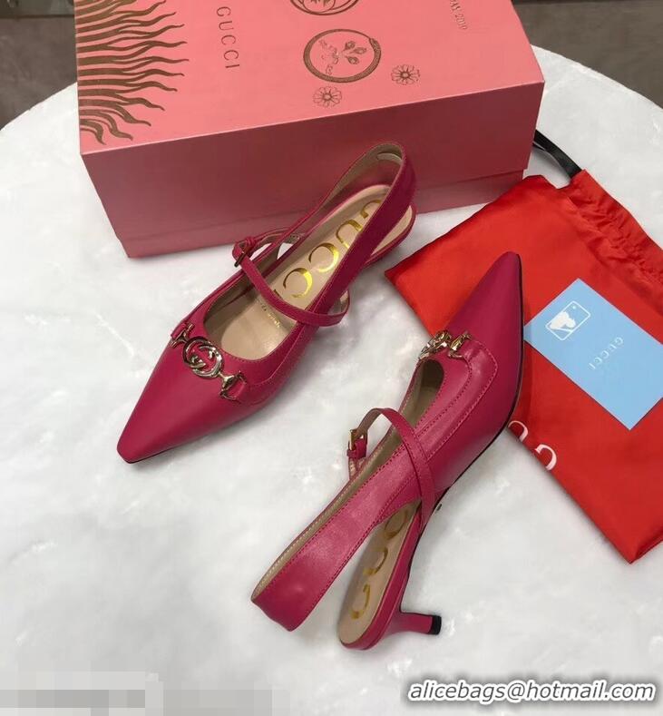 New Arrivals Gucci Heel 5.5cm Zumi Leather Pumps 583300 Fuchsia 2019