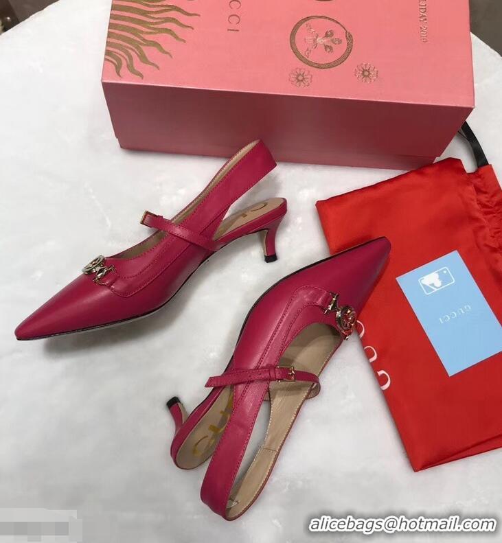 New Arrivals Gucci Heel 5.5cm Zumi Leather Pumps 583300 Fuchsia 2019