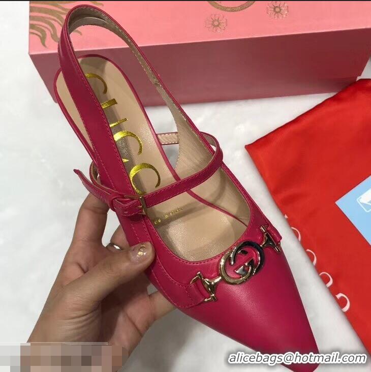 New Arrivals Gucci Heel 5.5cm Zumi Leather Pumps 583300 Fuchsia 2019