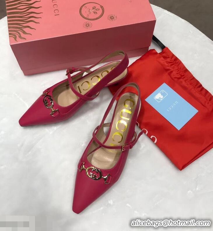 New Arrivals Gucci Heel 5.5cm Zumi Leather Pumps 583300 Fuchsia 2019