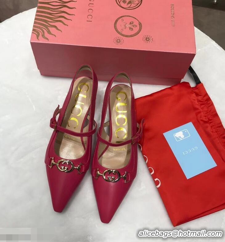 New Arrivals Gucci Heel 5.5cm Zumi Leather Pumps 583300 Fuchsia 2019