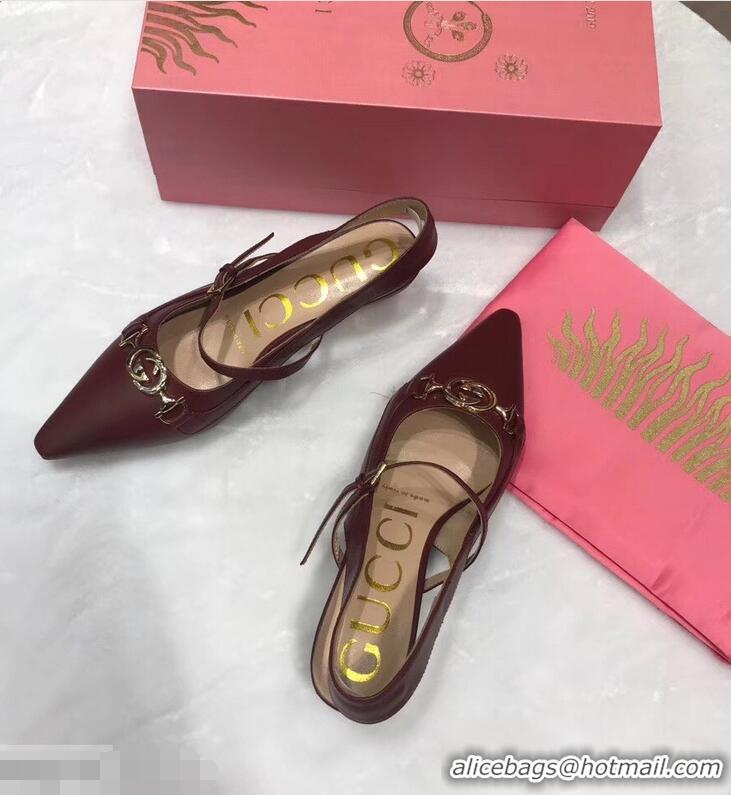 Fashion Ladies Gucci Heel 5.5cm Zumi Leather Pumps 583300 Burgundy 2019