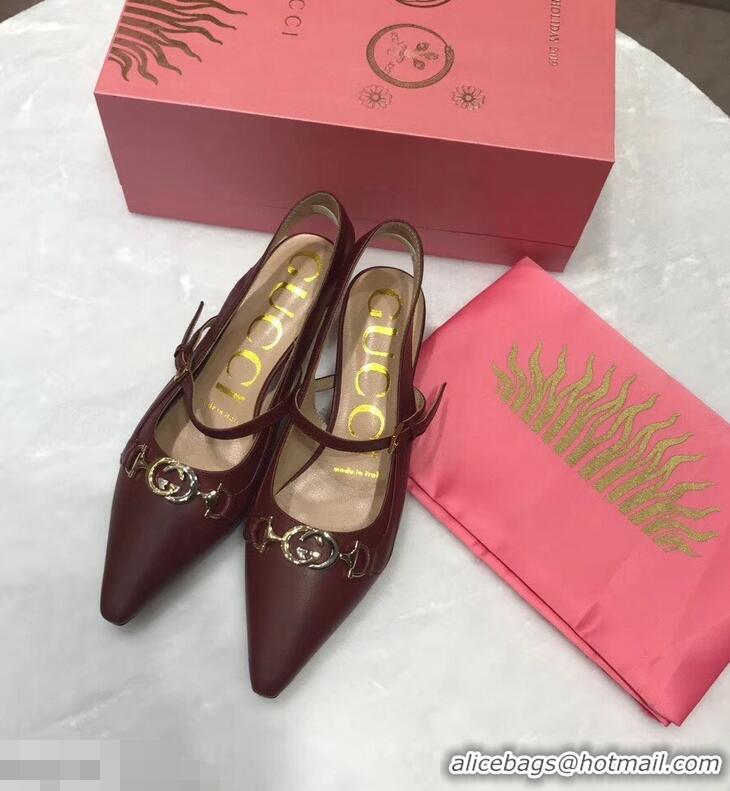 Fashion Ladies Gucci Heel 5.5cm Zumi Leather Pumps 583300 Burgundy 2019