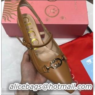 Wholesale Gucci Heel 5.5cm Zumi Leather Pumps 583300 Brown 2019