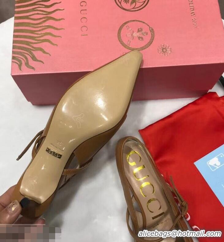 Wholesale Gucci Heel 5.5cm Zumi Leather Pumps 583300 Brown 2019