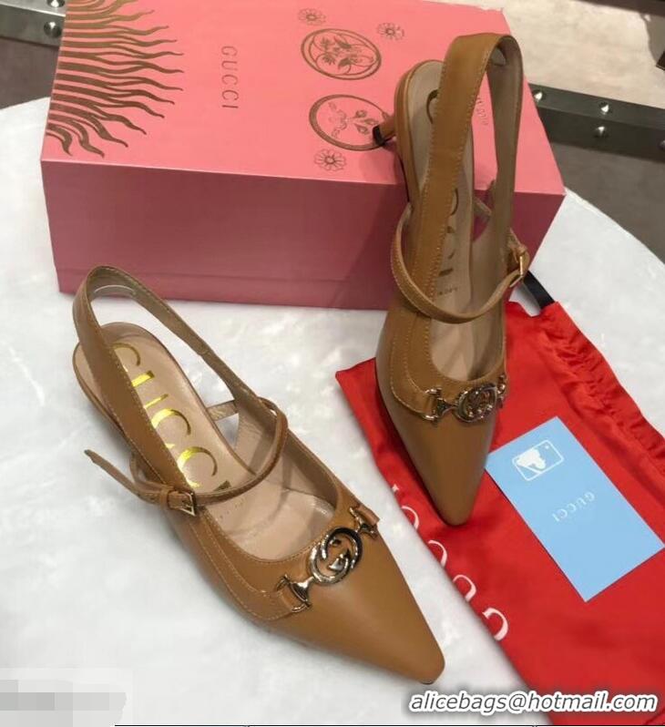 Wholesale Gucci Heel 5.5cm Zumi Leather Pumps 583300 Brown 2019