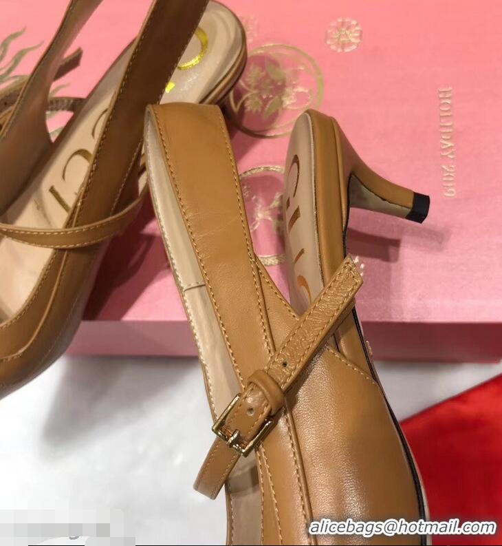 Wholesale Gucci Heel 5.5cm Zumi Leather Pumps 583300 Brown 2019