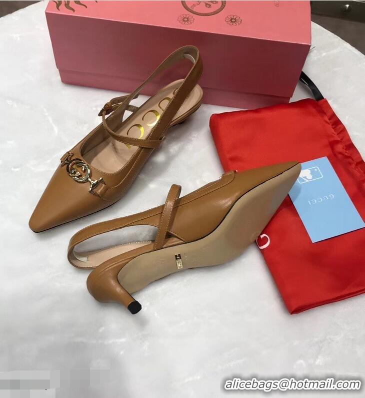 Wholesale Gucci Heel 5.5cm Zumi Leather Pumps 583300 Brown 2019