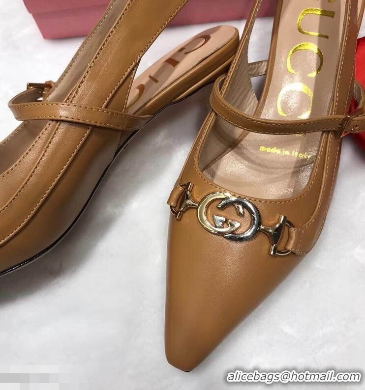 Wholesale Gucci Heel 5.5cm Zumi Leather Pumps 583300 Brown 2019