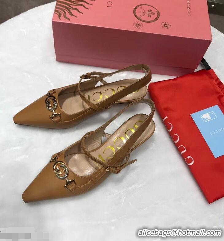 Wholesale Gucci Heel 5.5cm Zumi Leather Pumps 583300 Brown 2019