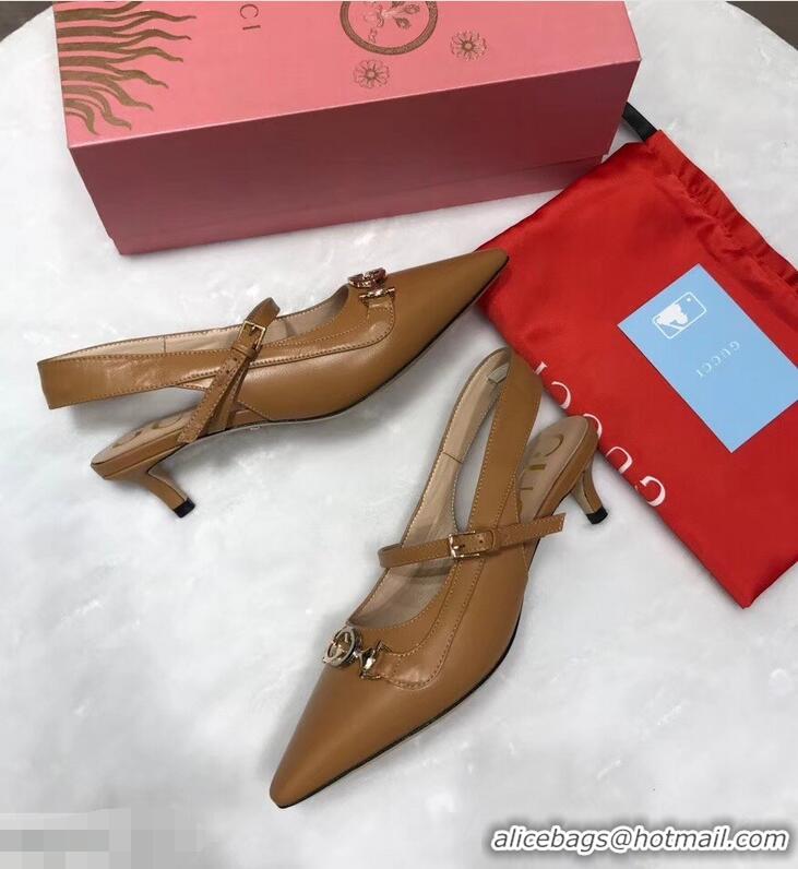 Wholesale Gucci Heel 5.5cm Zumi Leather Pumps 583300 Brown 2019