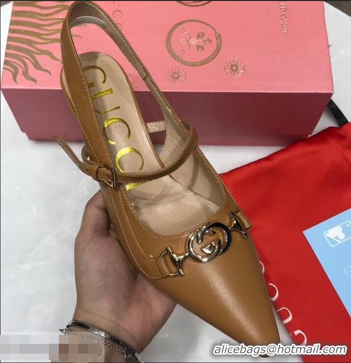 Wholesale Gucci Heel 5.5cm Zumi Leather Pumps 583300 Brown 2019