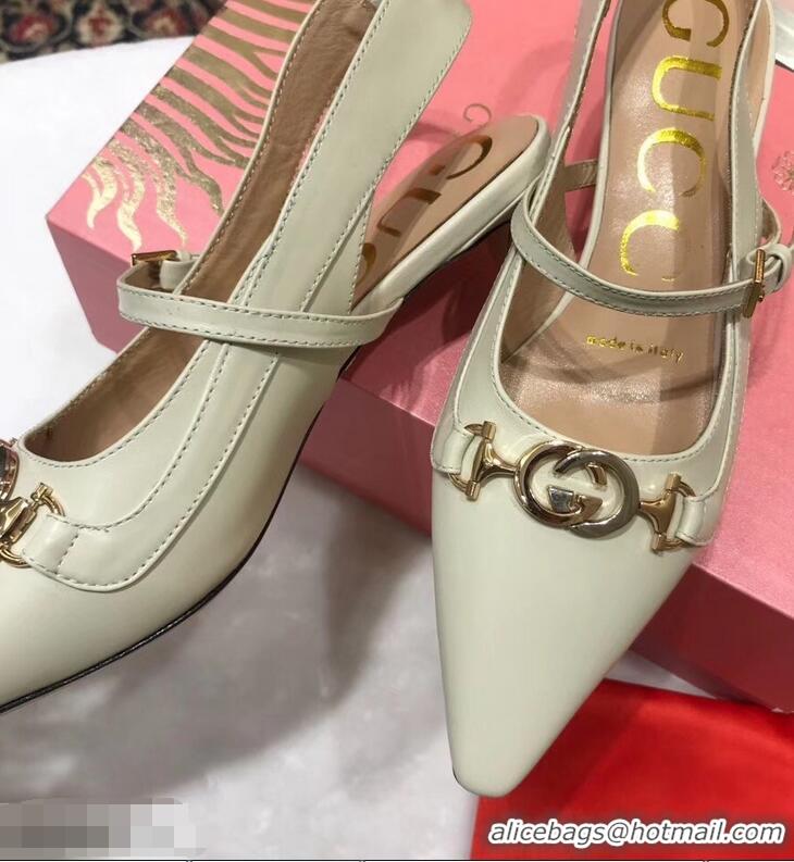 Top Quality Gucci Heel 5.5cm Zumi Leather Pumps 583300 Creamy 2019