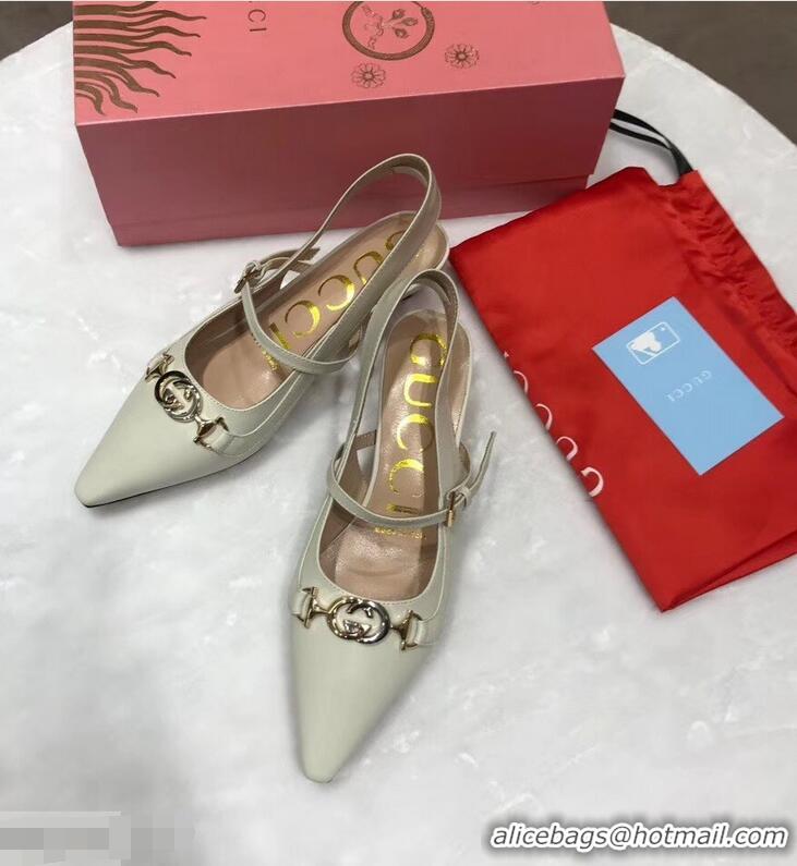 Top Quality Gucci Heel 5.5cm Zumi Leather Pumps 583300 Creamy 2019