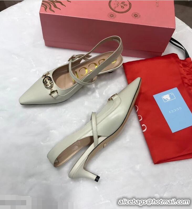 Top Quality Gucci Heel 5.5cm Zumi Leather Pumps 583300 Creamy 2019