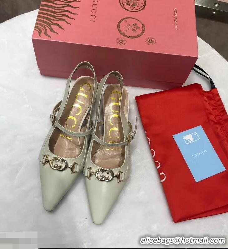 Top Quality Gucci Heel 5.5cm Zumi Leather Pumps 583300 Creamy 2019