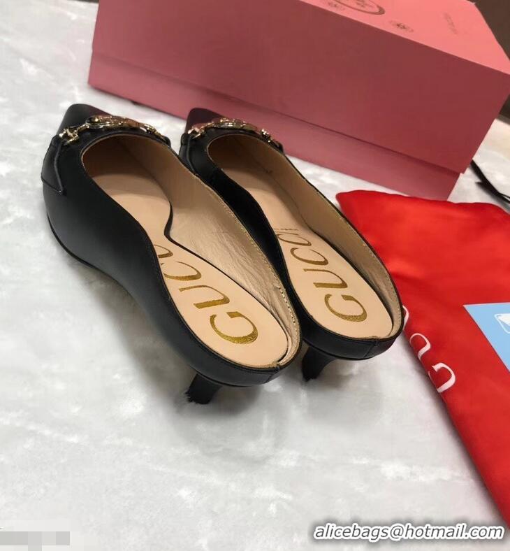 Faux Gucci Heel 5.5cm Zumi Leather Slides 577053 Black 2019