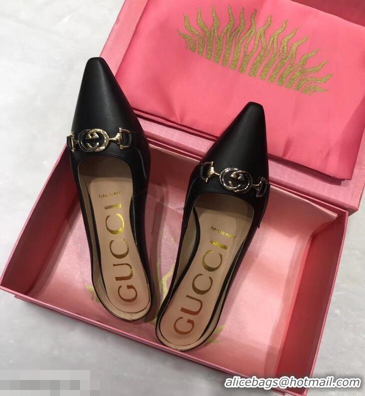 Faux Gucci Heel 5.5cm Zumi Leather Slides 577053 Black 2019