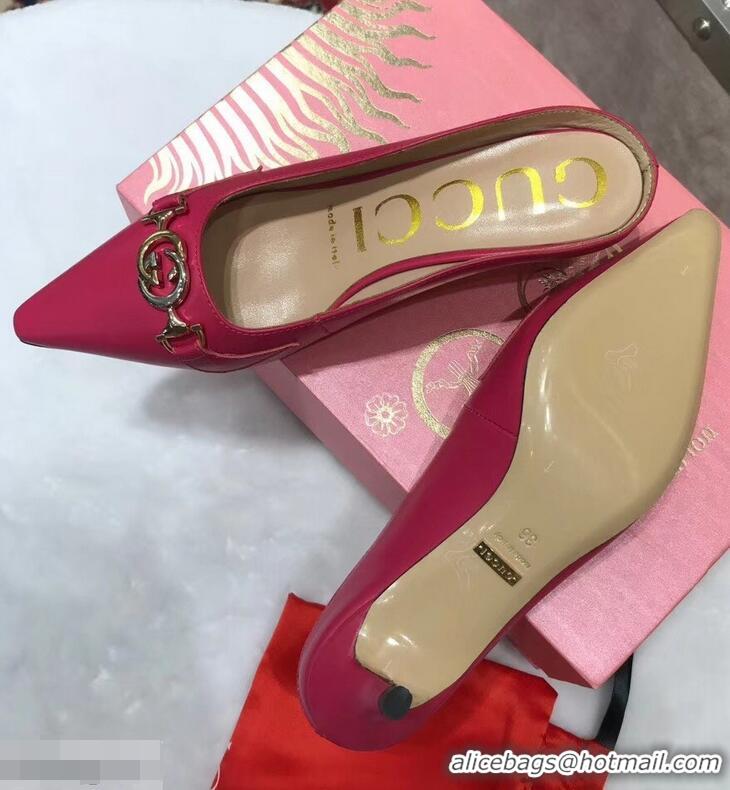 Cheapest Gucci Heel 5.5cm Zumi Leather Slides 577053 Fuchsia 2019