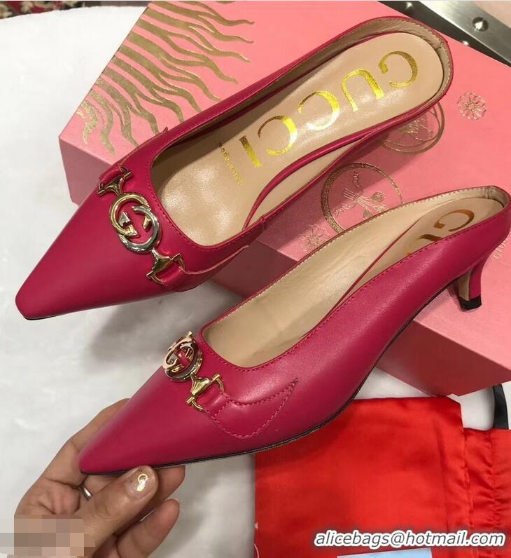 Cheapest Gucci Heel 5.5cm Zumi Leather Slides 577053 Fuchsia 2019