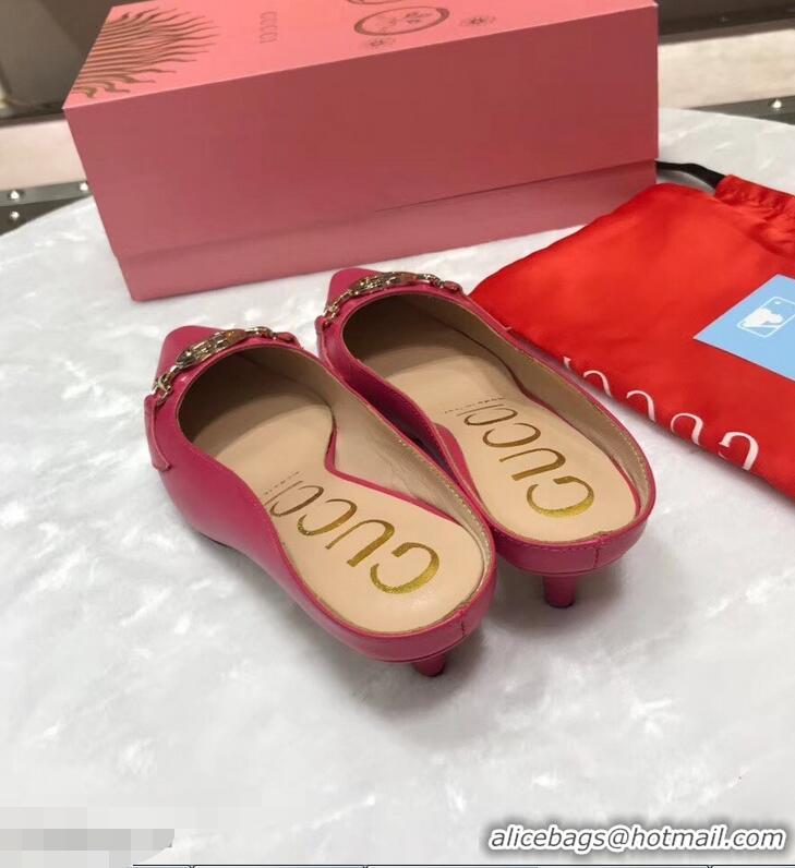 Cheapest Gucci Heel 5.5cm Zumi Leather Slides 577053 Fuchsia 2019