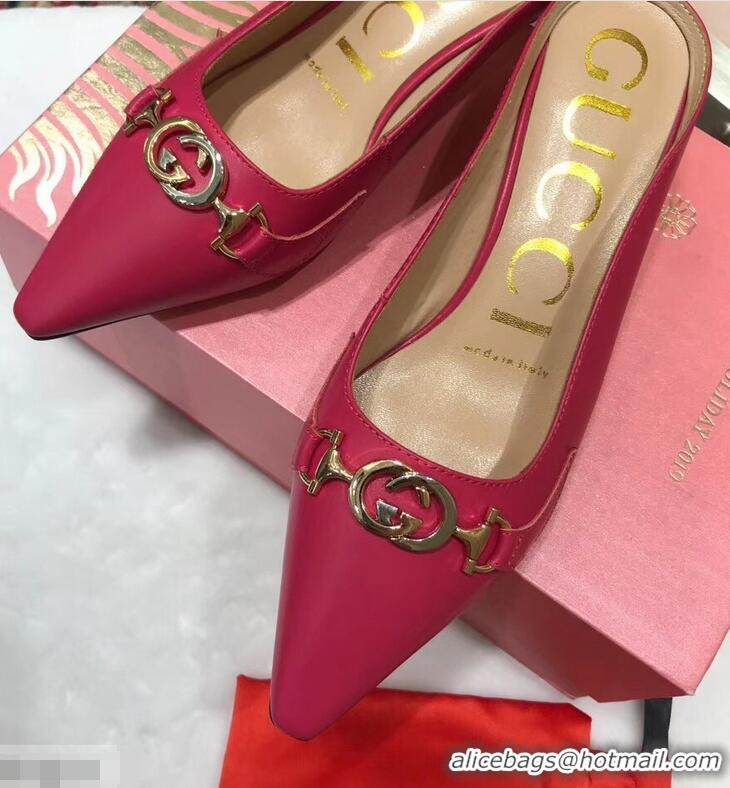 Cheapest Gucci Heel 5.5cm Zumi Leather Slides 577053 Fuchsia 2019