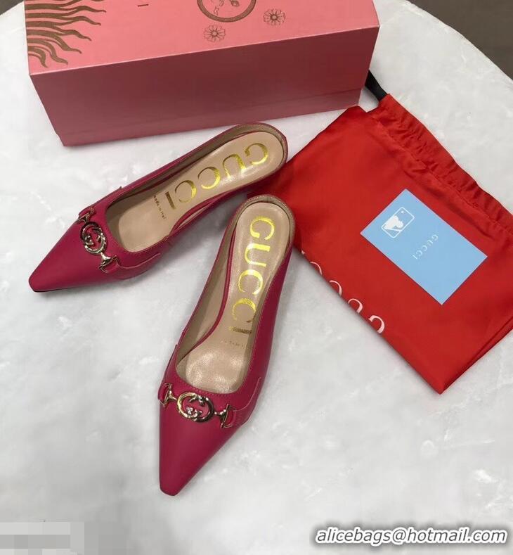 Cheapest Gucci Heel 5.5cm Zumi Leather Slides 577053 Fuchsia 2019