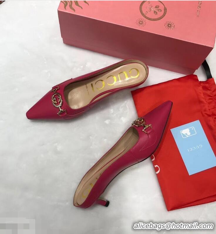 Cheapest Gucci Heel 5.5cm Zumi Leather Slides 577053 Fuchsia 2019