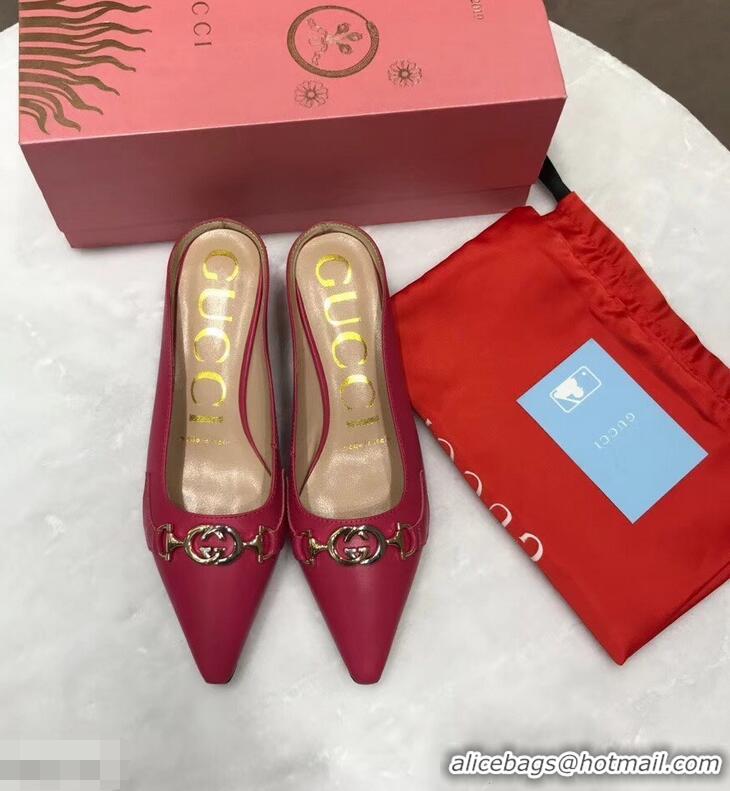 Cheapest Gucci Heel 5.5cm Zumi Leather Slides 577053 Fuchsia 2019