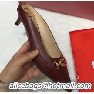 Buy Cheap Gucci Heel 5.5cm Zumi Leather Slides 577053 Burgundy 2019