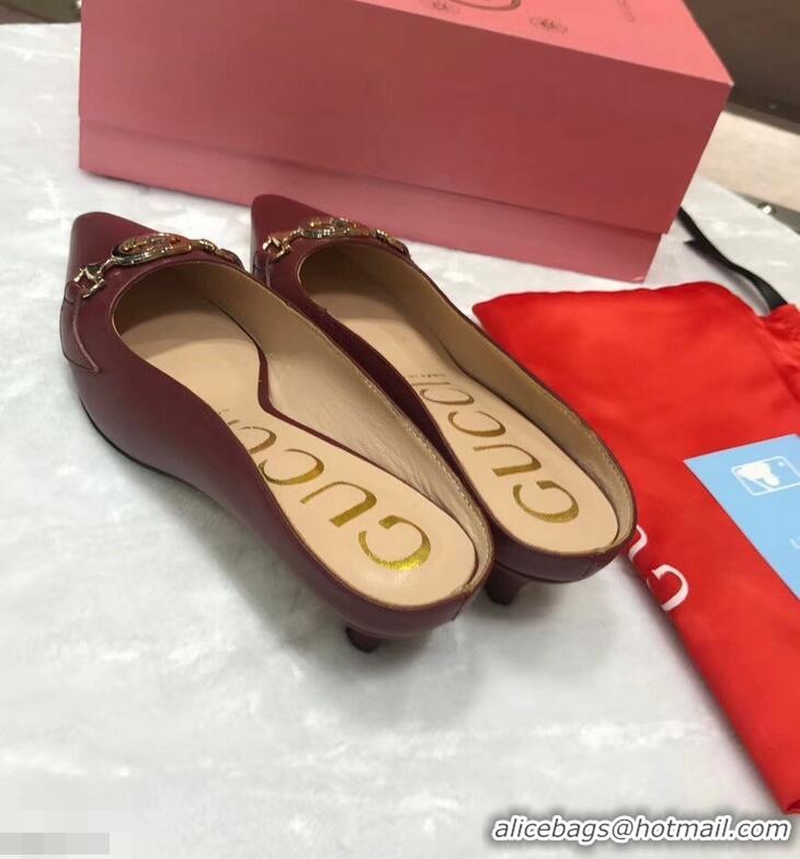 Buy Cheap Gucci Heel 5.5cm Zumi Leather Slides 577053 Burgundy 2019