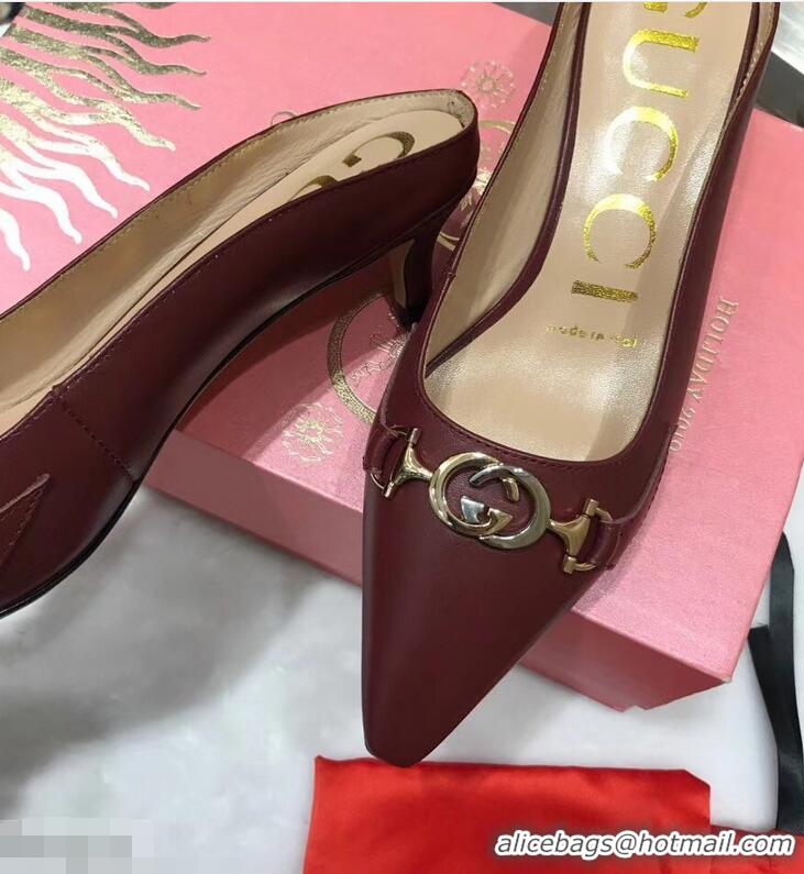 Buy Cheap Gucci Heel 5.5cm Zumi Leather Slides 577053 Burgundy 2019