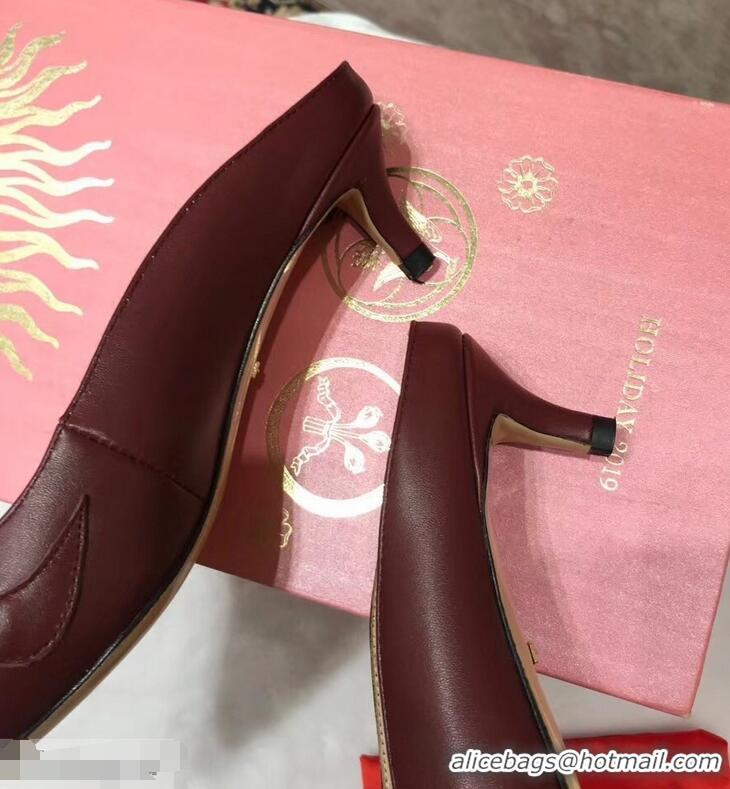 Buy Cheap Gucci Heel 5.5cm Zumi Leather Slides 577053 Burgundy 2019