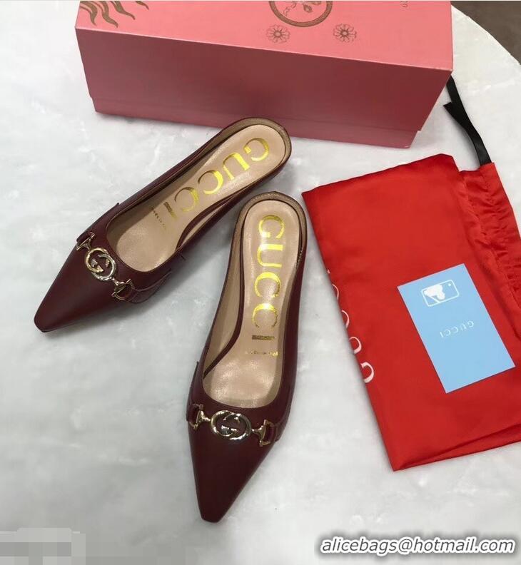 Buy Cheap Gucci Heel 5.5cm Zumi Leather Slides 577053 Burgundy 2019