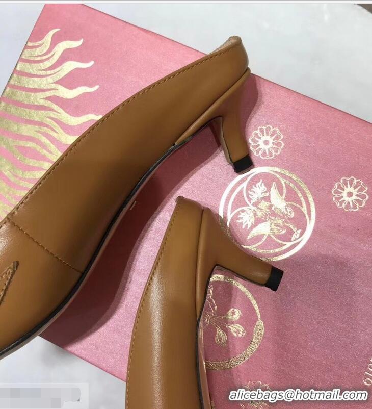 Best Quality Gucci Heel 5.5cm Zumi Leather Slides 577053 Brown 2019